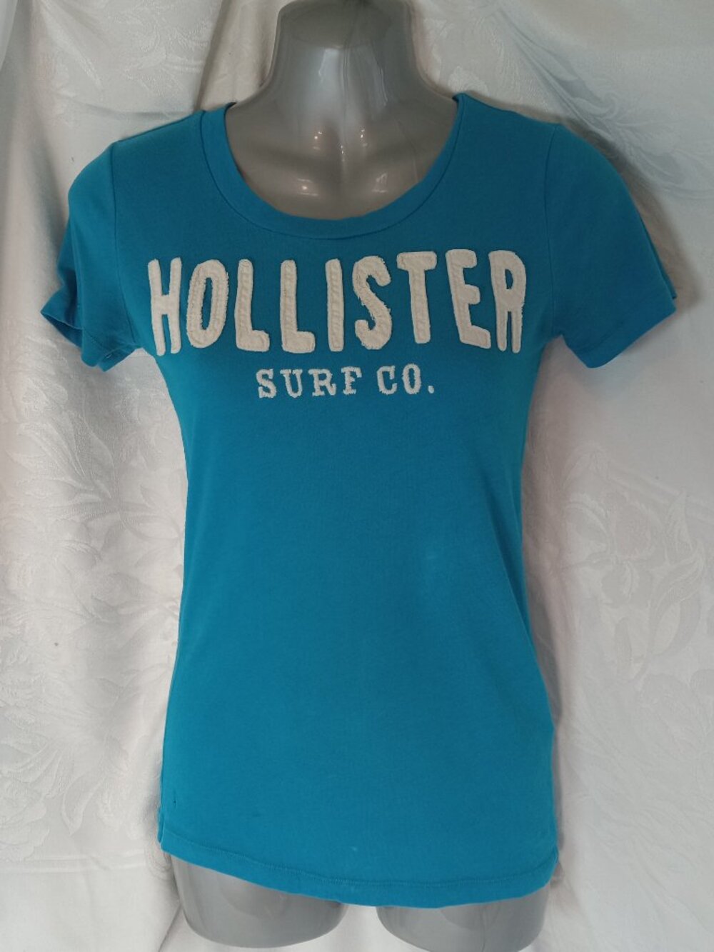 Hollister Graphic T-Shirt Blue Surf Co. Raised Malibu Spellout XS Womens Y2K